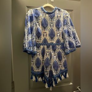 Blue and White Romper with Tassels